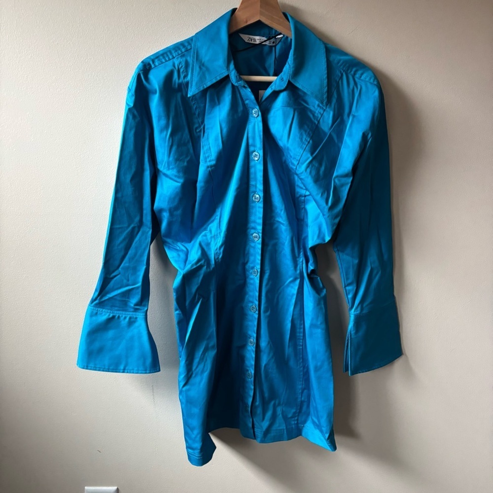 Zara NWT Blue Button Up Mini Dress